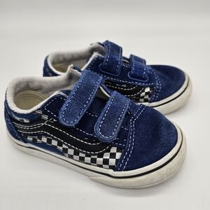 Vans Kids 7c Toddler Old Skool V Checkered Flame Blue Sneakers Skate Shoe Velcro